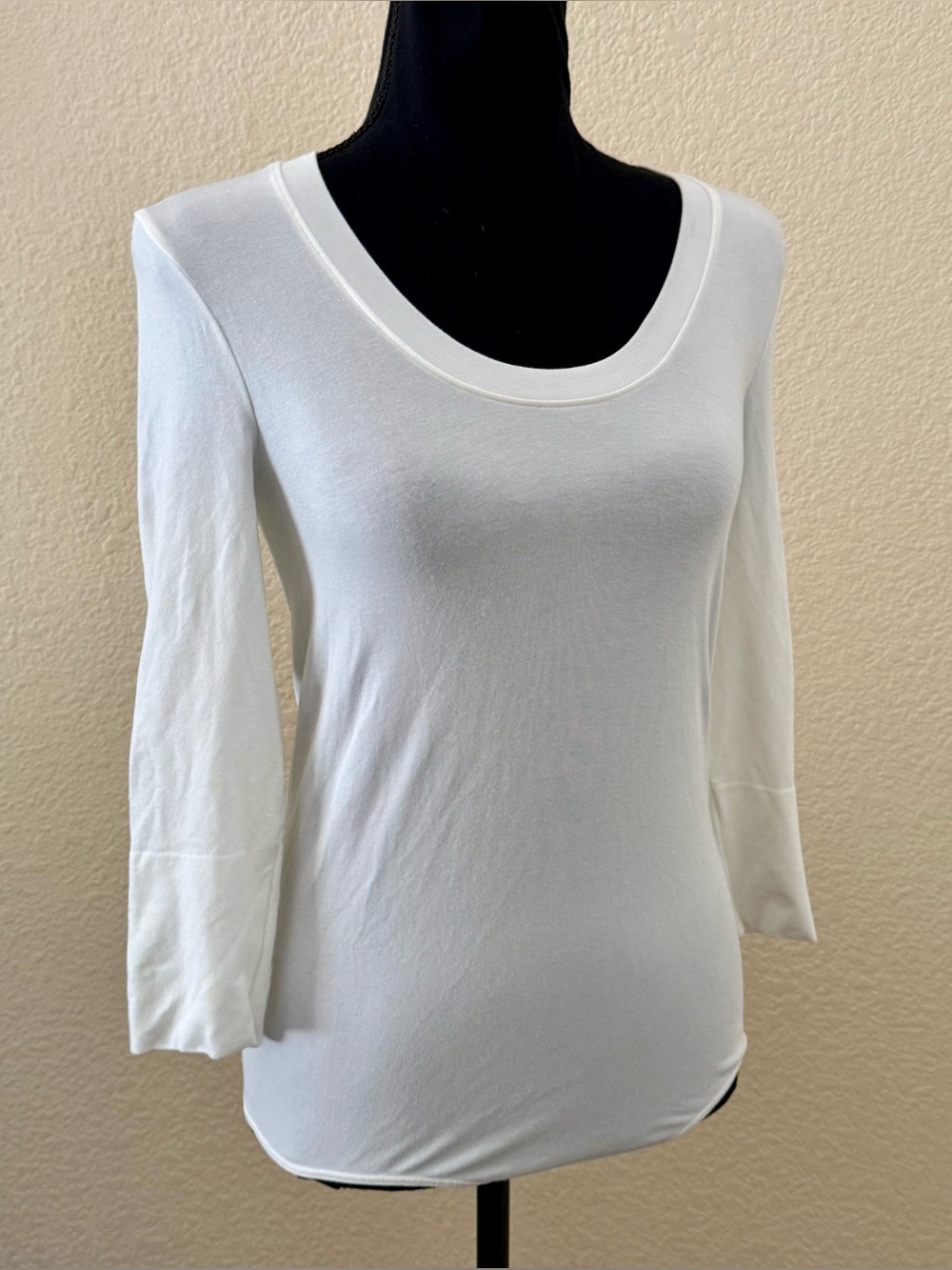 Wolford Tokio White Scoop Neck 3/4 Sleeve Modal String Bodysuit Size M
